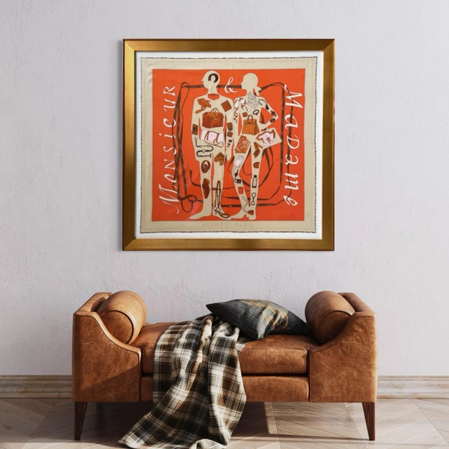 Hermes Monsieur Et Madame Framed Vintage Silk Scarf | Chairish
