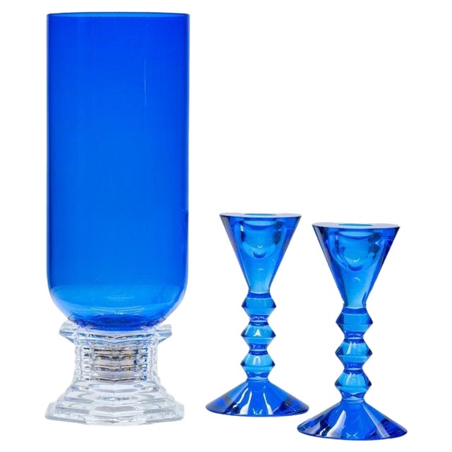 Sky Blue Crystal Items from Baccarat, France, 1999, Set of 3 For Sale