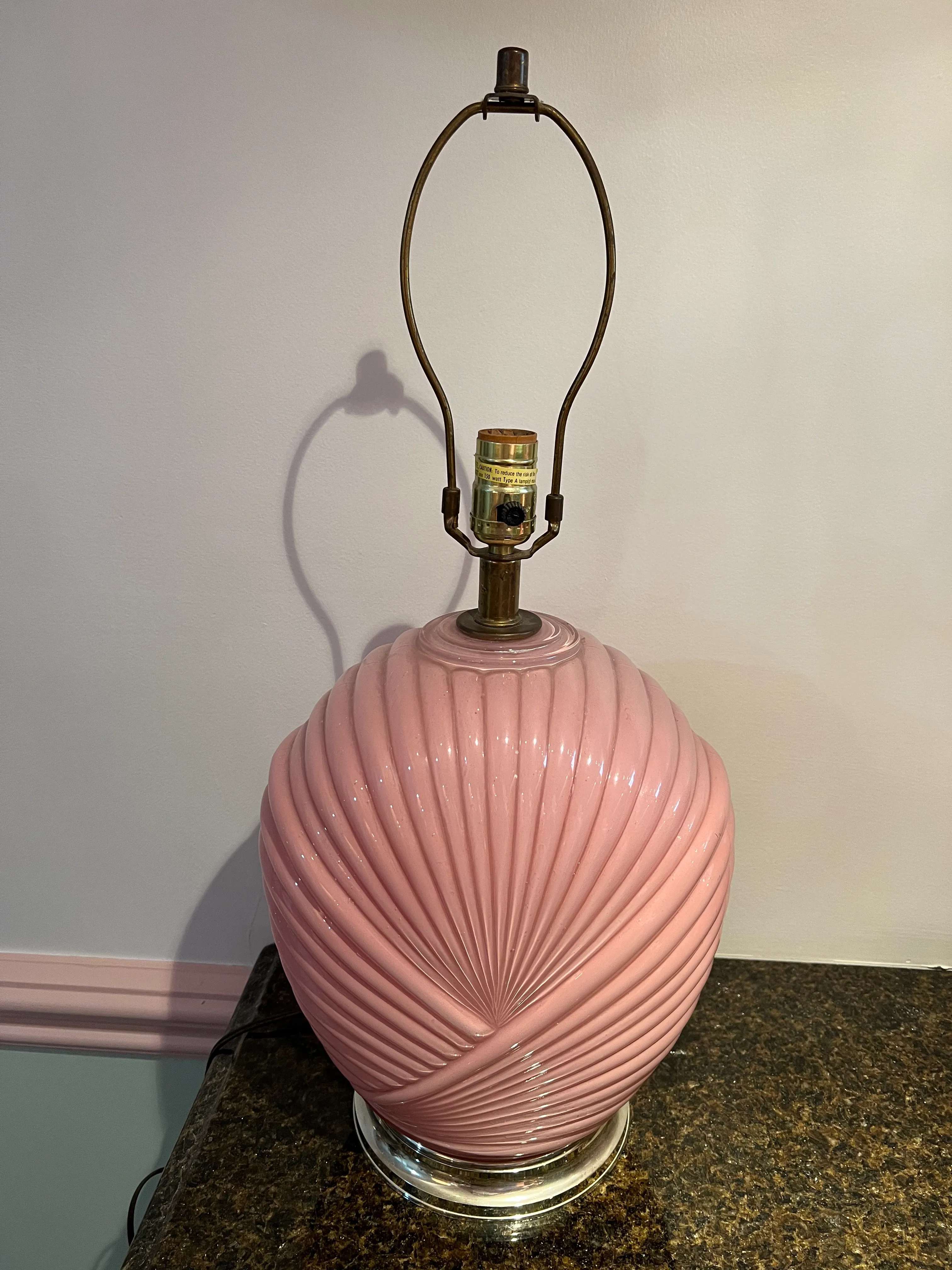1980 Art Deco Shell Style Pink Table Lamp | Chairish