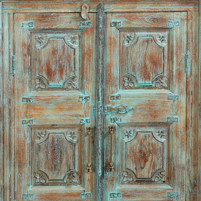 1940s Distressed Turquoise Two Door Almirah, 1940s For Sale - Image 5 of 9