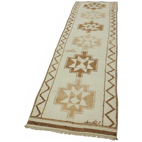 Boho Chic Beige Bohemian Runner Rug For Sale - Image 3 of 7