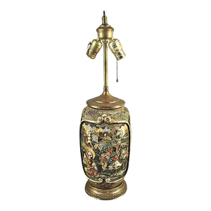 Antique Japanese Satsuma Asian Ornate Figural Table Lamp