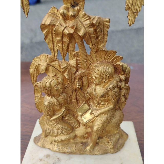 Late 19th Century Bronze and Marble Candle Holders and Candelabra - Set of 3 For Sale - Image 4 of 10