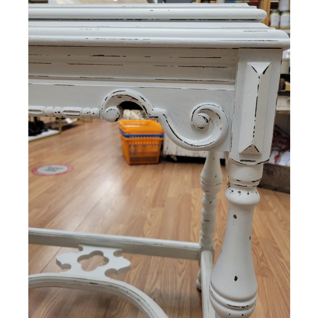 Early 20th Century Hardwood Jacobean Console Table With White Distressed Painted Finish For Sale - Image 10 of 10