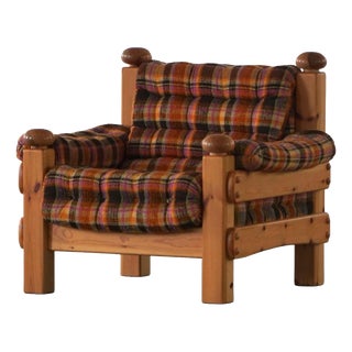 Swedish Modern Brutalist Lounge Chair in Pine, 1970s For Sale