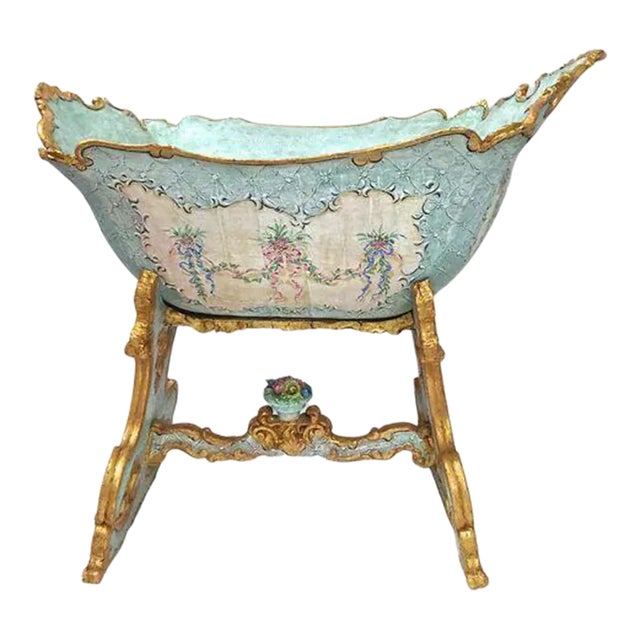 Antique Venetian Handpainted Rocking Cradle For Sale