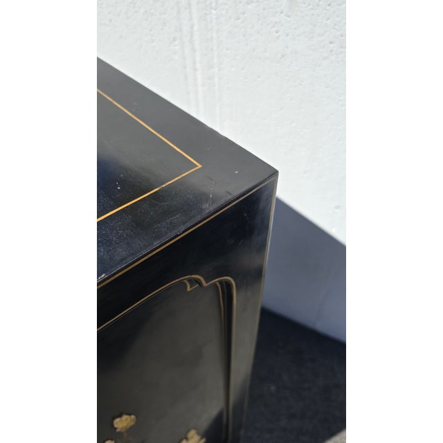 Vintage Chinese Asian Black Lacquer Chinoiserie Cabinet Storage Side Table #1of2 For Sale - Image 14 of 18