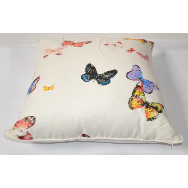 Linen 1990s Belgium Textured Linen Butterfly Fabric Down-Filled Pillow For Sale - Image 8 of 12