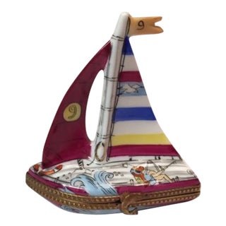 1990s Limoges Sailboat Trinket Box For Sale