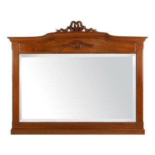 Art Deco Mirror in Oak with Carved Decorations and Facet Cut Mirror, 1930s For Sale