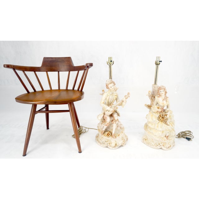 Pair Large 28"h Porcelain Ceramic Figural Table Lamps Man Woman Playing Guitar.