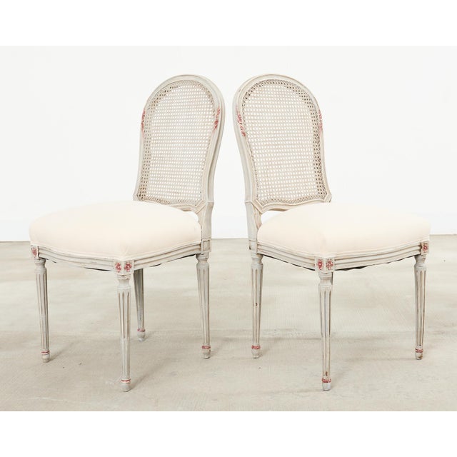 Mid 20th Century Set of Six Swedish Gustavian Style Painted Cane Dining Chairs For Sale - Image 5 of 18
