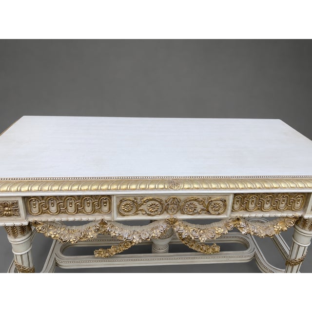 1970s 1970 French Louis XVI Cream Gold Beech Center Table For Sale - Image 5 of 12