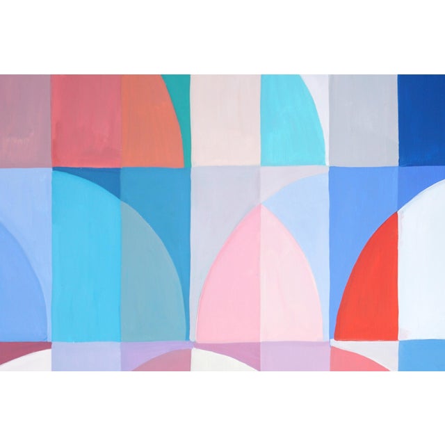 Turquoise Modern Abstract Triptych of Geometric Grid Patterns, Bauhaus Bright Summer, Acrylic Paint on Watercolor Paper by Natalia Roman, 2026 For Sale - Image 8 of 11