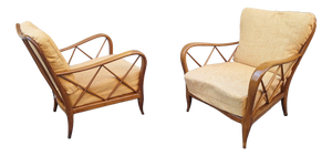 Armchairs in Wood and Yellow Fabric from Paolo Buffa, 1940s, Set of 2