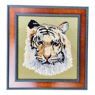 Needlepoint Framed Tiger For Sale