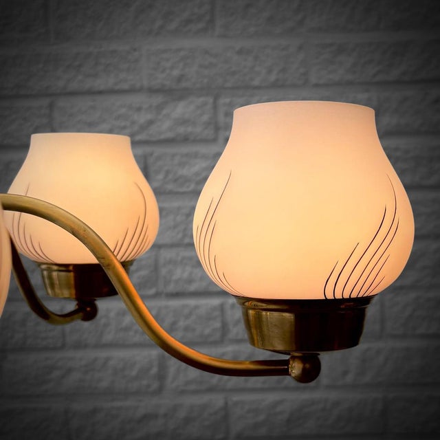 Wood Scandinavian Modern Chandelier in Brass and Glass, Sweden, 1940s For Sale - Image 7 of 10