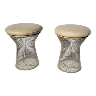 Mid 20th Century Set of Two Knoll Warren Platner Leather Pad Stools For Sale