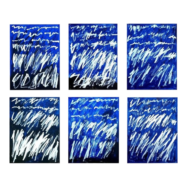 19.6" X 25.5" - Set of 6 'Writings' Cy Twombly Inspired Abstract Original Art Installation For Sale