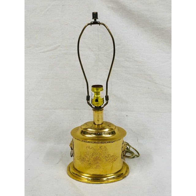 Metal Late 20th Century Brass Table Lamp With Lions Head Knockers For Sale - Image 7 of 7