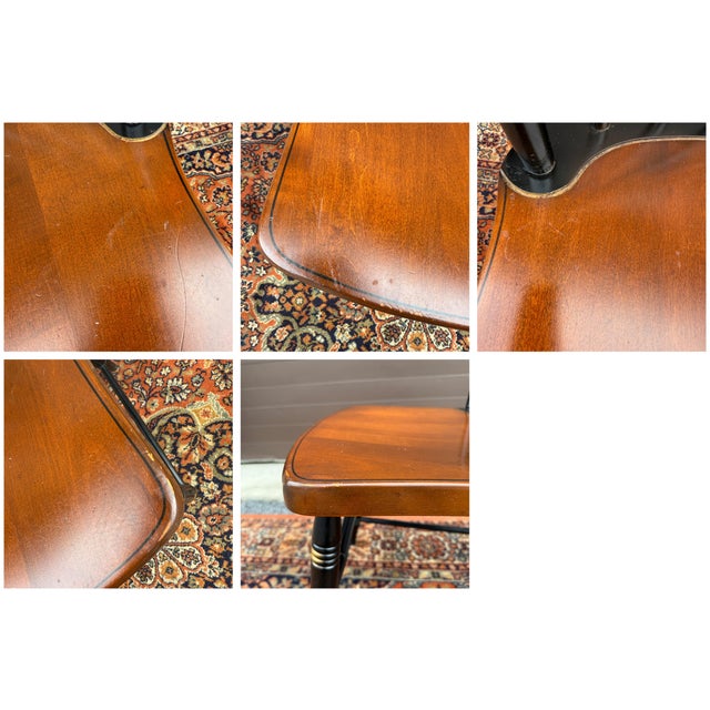 Wood Vintage L. Hitchcock Rustic Country Farmhouse Stenciled Windsor Dining Chair in Black and Maple For Sale - Image 7 of 15