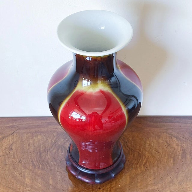 Chinese Mid-Century Antique Style Chinese Vase in Red Ox-Blood Flambe Glaze For Sale - Image 3 of 7