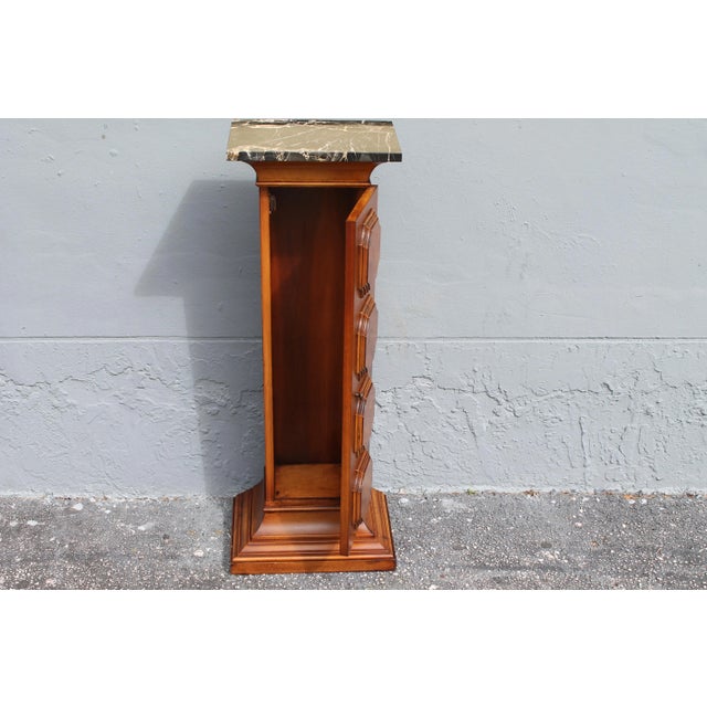 Mid Century Exotic Wood Marble Top Display Pedestal/ Cabinet For Sale - Image 9 of 10