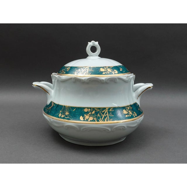 Mid 20th Century Cocema Fes Morocco Prestige Design Green & Gold Porcelain Covered Soup Tureen For Sale - Image 4 of 9