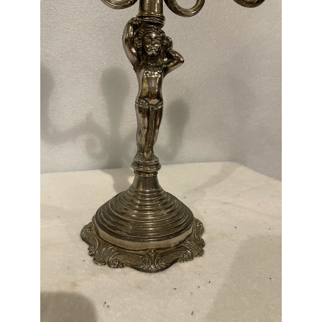 Rococo Late 19th Century Silverplated 3-Light Candelabra With Cherub For Sale - Image 3 of 3