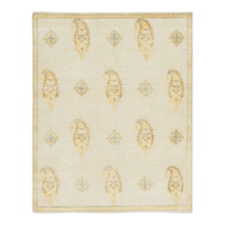 Contemporary Block Print Paisley Natural Silk Rug by Rug & Kilim, India For Sale