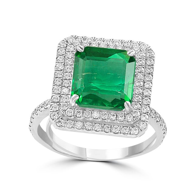 4 Carat Emerald Cut Colombian Emerald and Diamond Platinum Ring Estate For Sale - Image 17 of 18