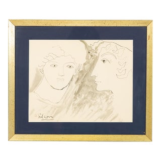 1960s Abstract Double Portrait Ink Drawing by Harry Hilson For Sale