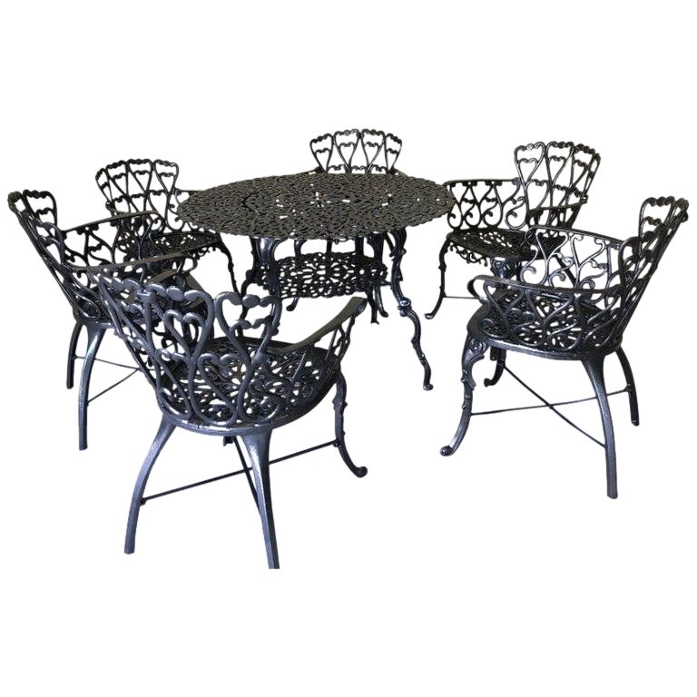 Ornate French New Orleans Style Patio Set Umbrella Dining Table
