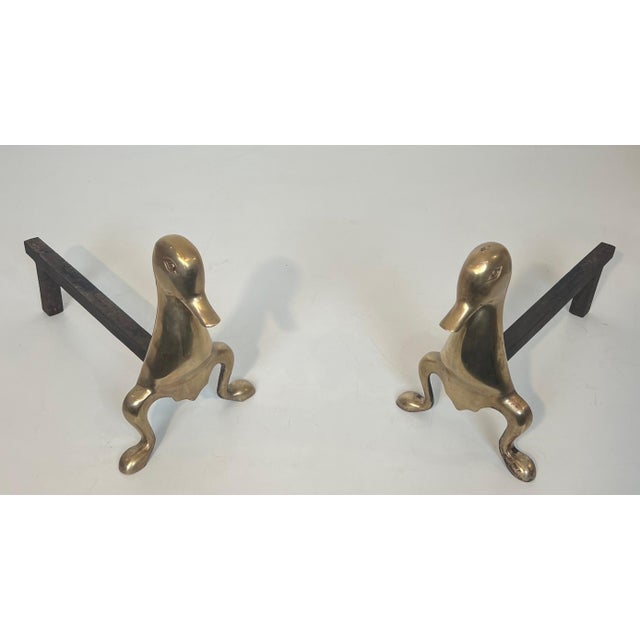 Mid-Century Modern Pair of stylized brass andirons in the style of Claude and For Sale - Image 3 of 12