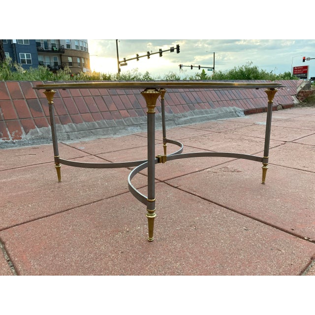 Manner of Maison Charles French Directoire Coffee Table Having Brass Mounts & Glass Inset Top For Sale - Image 10 of 13