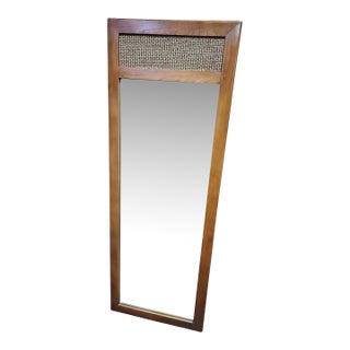 Mid Century Modern Dixie Furniture Pecan and Cane Trumeau Mirror For Sale