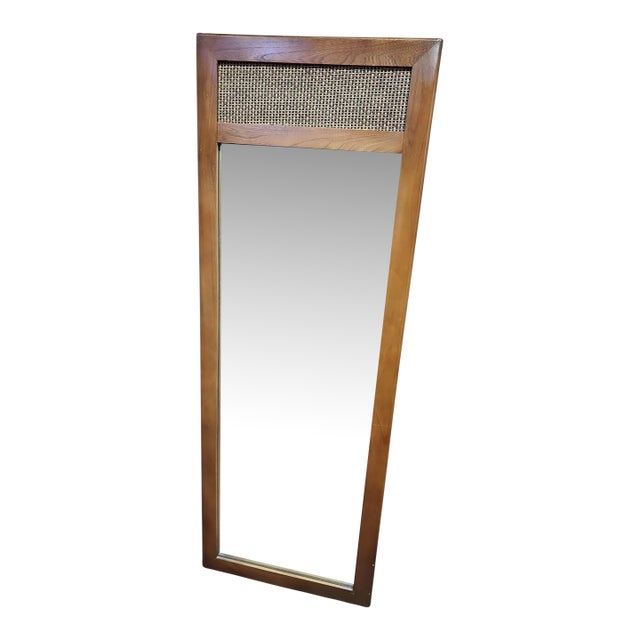 Mid Century Modern Teak and Cane Trumeau Mirror For Sale