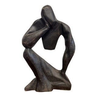 Vintage Abstract Thinking Man Sculpture Figurine Modernist Black Art Decor For Sale