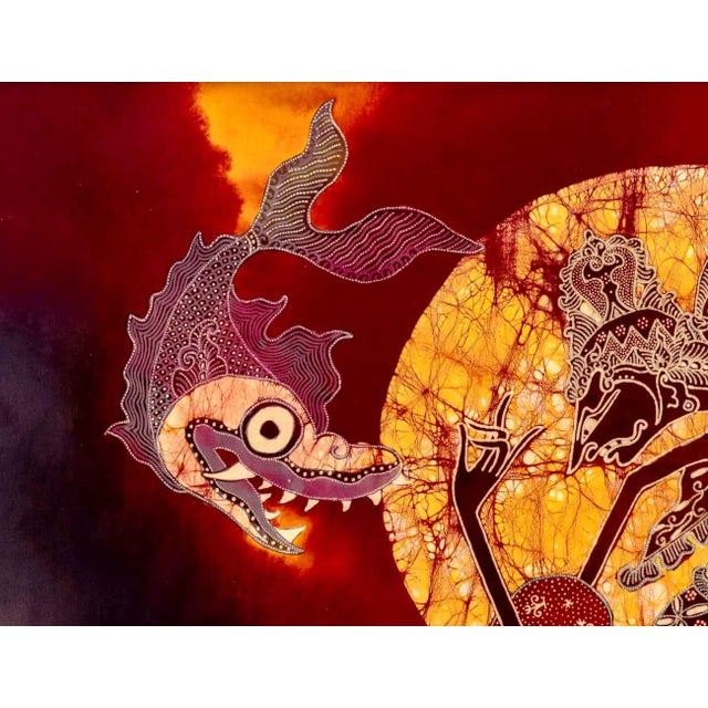 Contemporary Wiji Hartono Kabul Flaming Dragon Batik Painting For Sale - Image 3 of 11