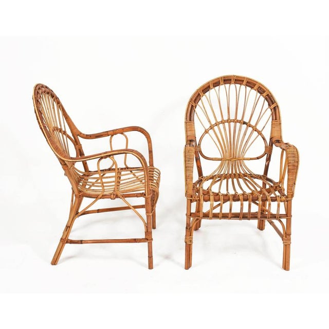 Rattan and Bamboo Armchairs by Franco Albini, Italy, 1960s, Set of 2 For Sale - Image 3 of 11
