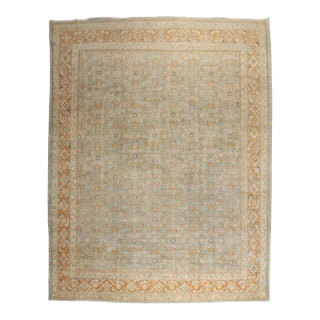 Antique Zabihi Collection Persian Tabriz Blue Orange Rug - 10'4" x 14'6" For Sale