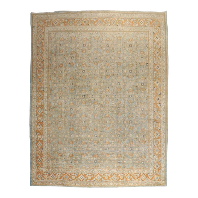 Antique Zabihi Collection Persian Tabriz Blue Orange Rug For Sale