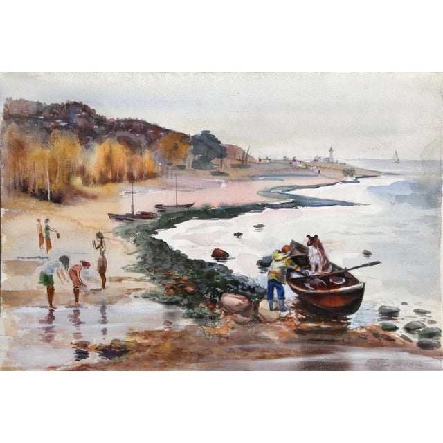 By the Shore, Erik Freyman Watercolor With Pastels on Paper, Signed in Pen For Sale - Image 4 of 4