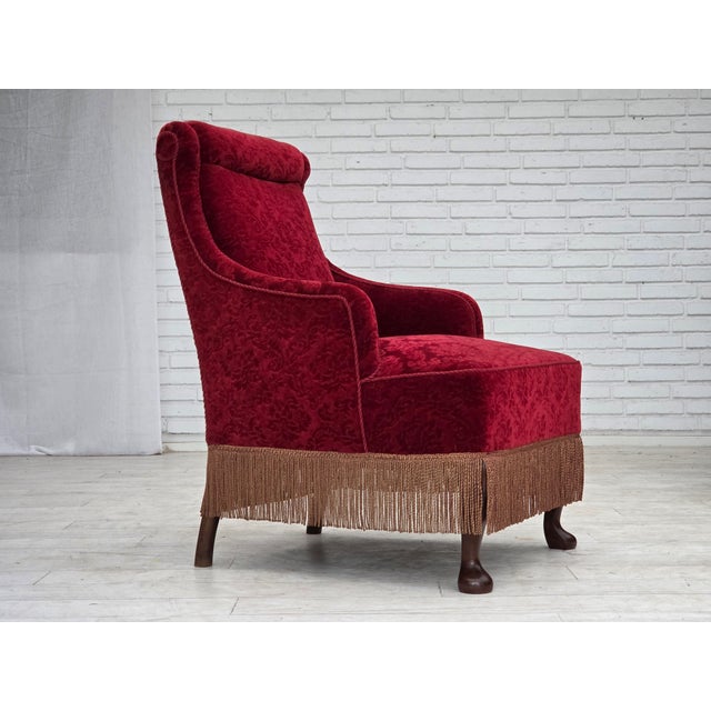 Vintage Danish Oak Armchair with Velour Upholstery, 1950s For Sale - Image 17 of 17