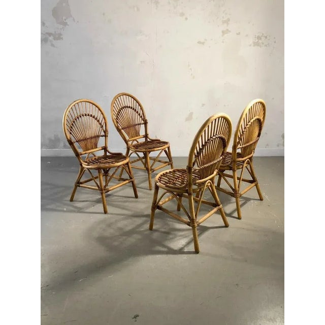 French Bamboo and Wicker Chairs, 1960s, Set of 4 For Sale - Image 9 of 13