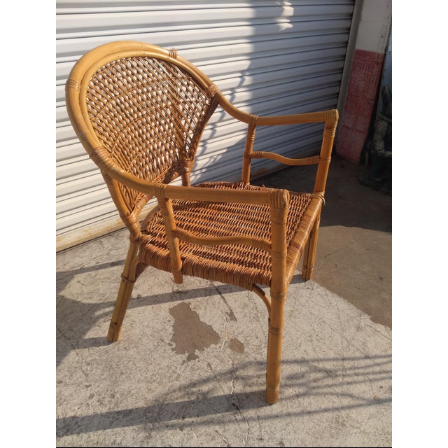 Late 20th Century Rattan And Bamboo Boho Chic Armchair With Cushion For Sale In Houston - Image 6 of 7