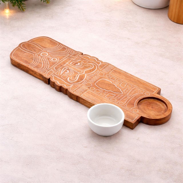 Contemporary Nutcracker Wood Platter with Ceramic Dip Bowl 17"L For Sale - Image 3 of 4