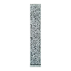 2010s Gray, Broken Persian Design, Wool and Pure Silk Hand Knotted, XL Runner Oriental Rug