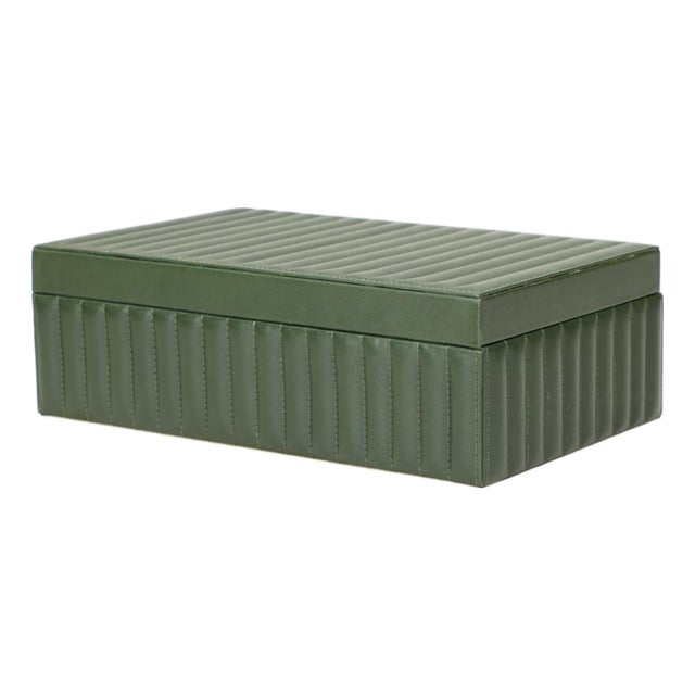 Eton Green Ribbed Vegan Leather Hospitality Grade Storage Box For Sale - Image 9 of 9