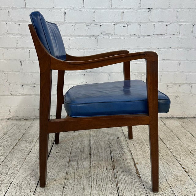 Mid 20th Century Blue Leather Dunbar Chair For Sale - Image 5 of 11